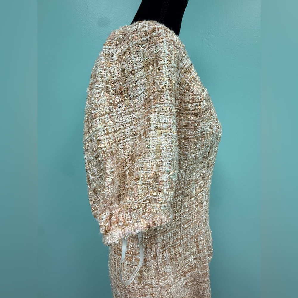 Foxiedox Puff-Sleeve Tweed Sheath Dress Blush L & XL - Picture 8 of 8